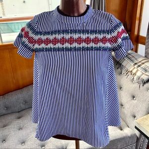 GanLan Oversized Striped Blue Blouse/Shirt Small